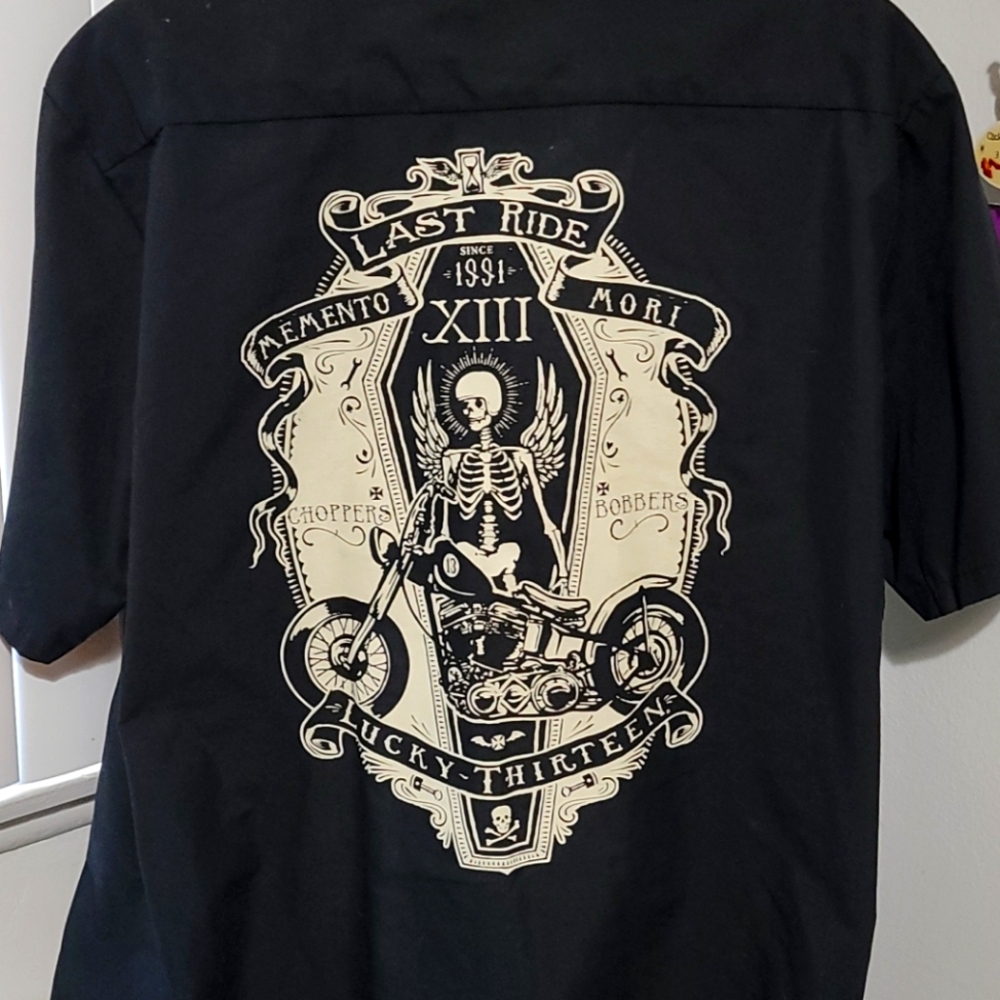 Lucky 13 Last Ride Black Button Up Shirt Men's XXL